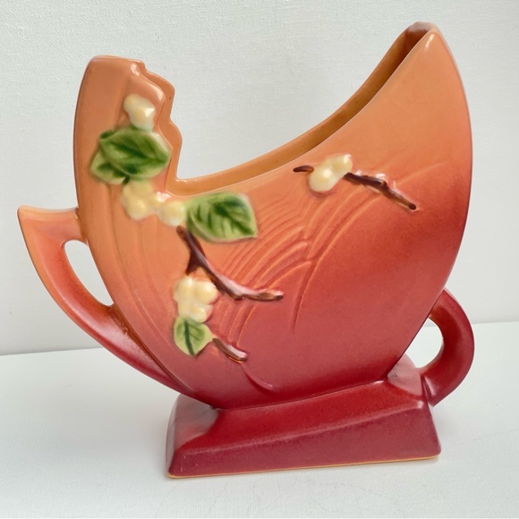Roseville Pottery Other - Roseville Snowberry Fan Vase Pink Burgundy Art Pottery Mid Century